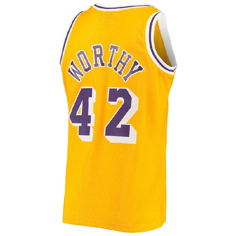 NFC home jerseys for men and women -LA.Lakers #42 James Worthy Mitchell & Ness 1984-85 Hardwood Classics Swingman Jersey Gold Stitched American Basketball Jersey