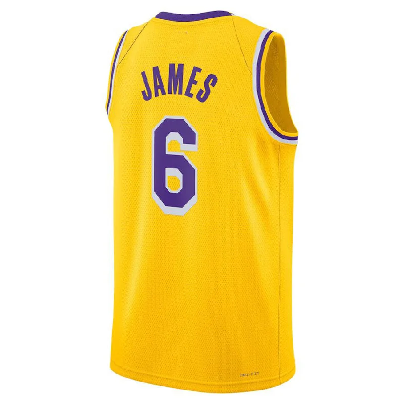 NFC team jerseys with team slogans -LA.Lakers #6 LeBron James Unisex 2022-23 Swingman Jersey Icon Edition Gold Stitched American Basketball Jersey