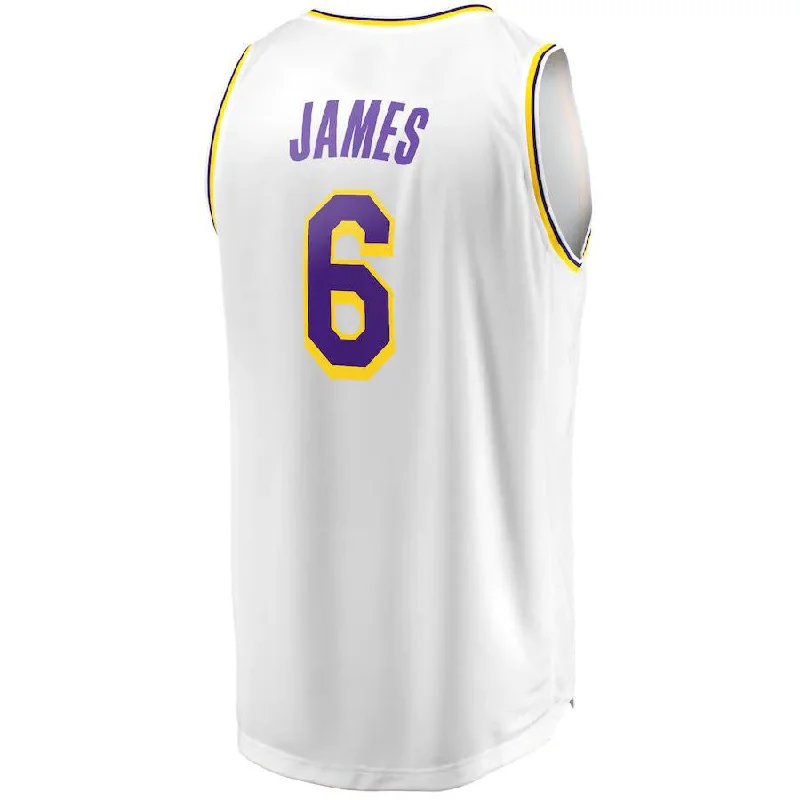 NFC football jerseys with embroidered logos -LA.Lakers #6 LeBron James Fanatics Branded 2021-22 Fast Break Replica Player Jersey White Association Edition Stitched American Basketball Jersey