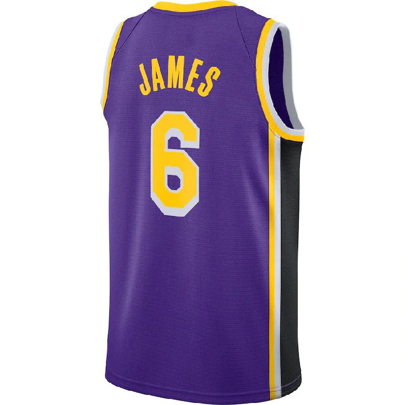 NFC jerseys with bold graphics -LA.Lakers #6 LeBron James Jordan Brand 2021-22 #6 Swingman Player Jersey  Statement Edition Purple Stitched American Basketball Jersey