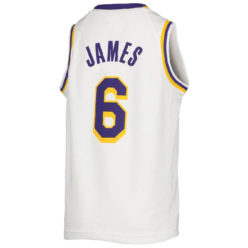 NFC player jerseys with official font -LA.Lakers #6 LeBron James 2020-21 Swingman Jersey Association Edition White Stitched American Basketball Jersey