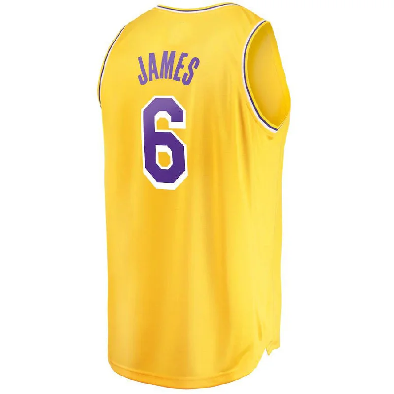 Buy NFC football jerseys online -LA.Lakers #6 LeBron James Fanatics Branded 2021-22 Fast Break Replica Jersey Icon Edition Gold Stitched American Basketball Jersey