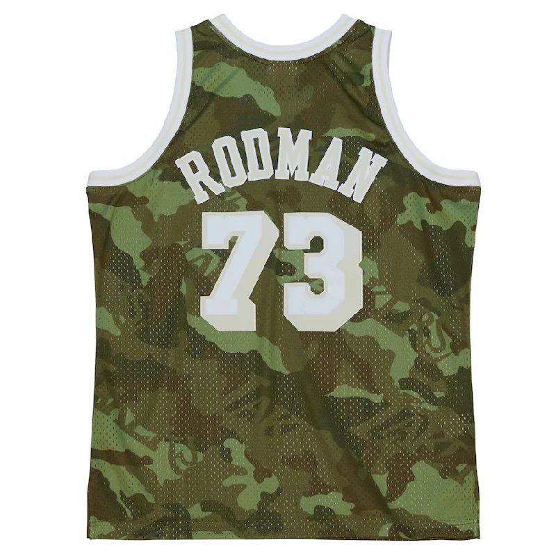 Personalized NFC jerseys for football fans -LA.Lakers #73 Dennis Rodman Mitchell & Ness Unisex Hardwood Classics 1998-99 Ghost Green Swingman Jersey Camo Stitched American Basketball Jersey