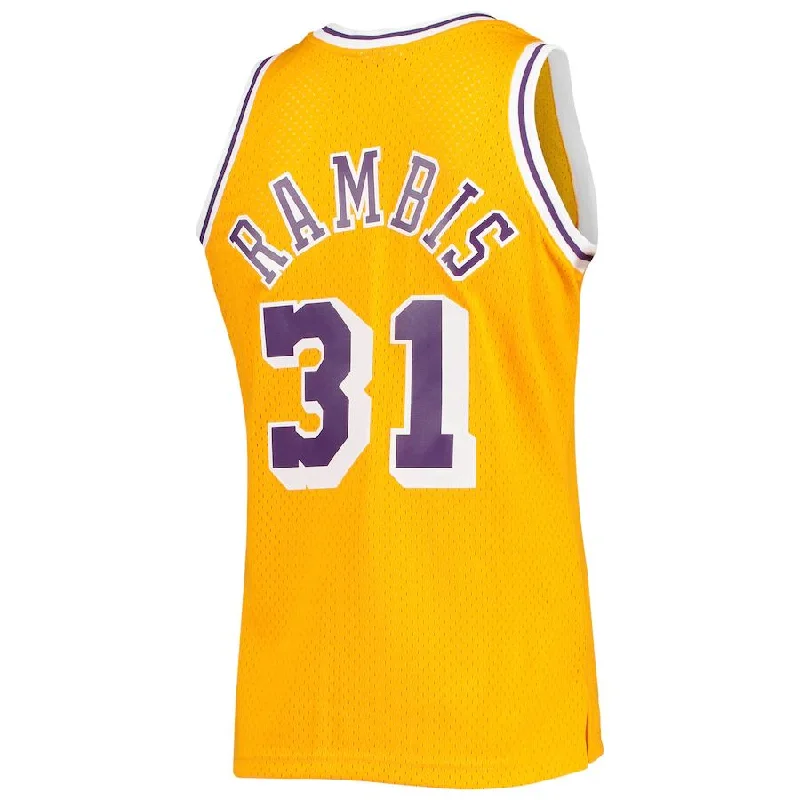 Shop NFC fan jerseys with player names -LA.Lakers #31 Kurt Rambis Mitchell & Ness 1984-85 Team Hardwood Classics Swingman Jersey Gold Stitched American Basketball Jersey