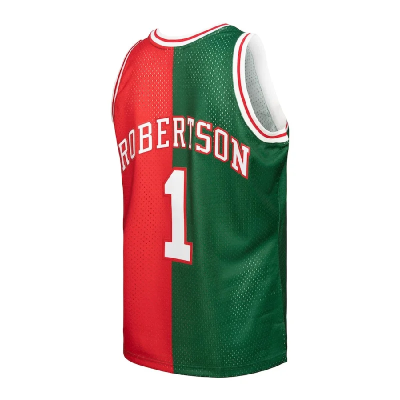 Premium NFC football jerseys -M.Bucks #1 Oscar Robertson Mitchell & Ness Hardwood Classics 1971-72 Split Swingman Jersey Green-Red Stitched American Basketball Jersey