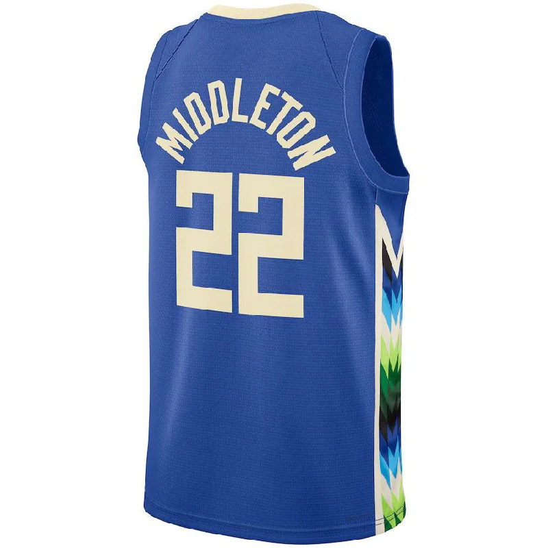 NFC football jersey with unique print -M.Bucks #22 Khris Middleton Unisex 2022-23 Swingman Jersey City Edition Royal Stitched American Basketball Jersey