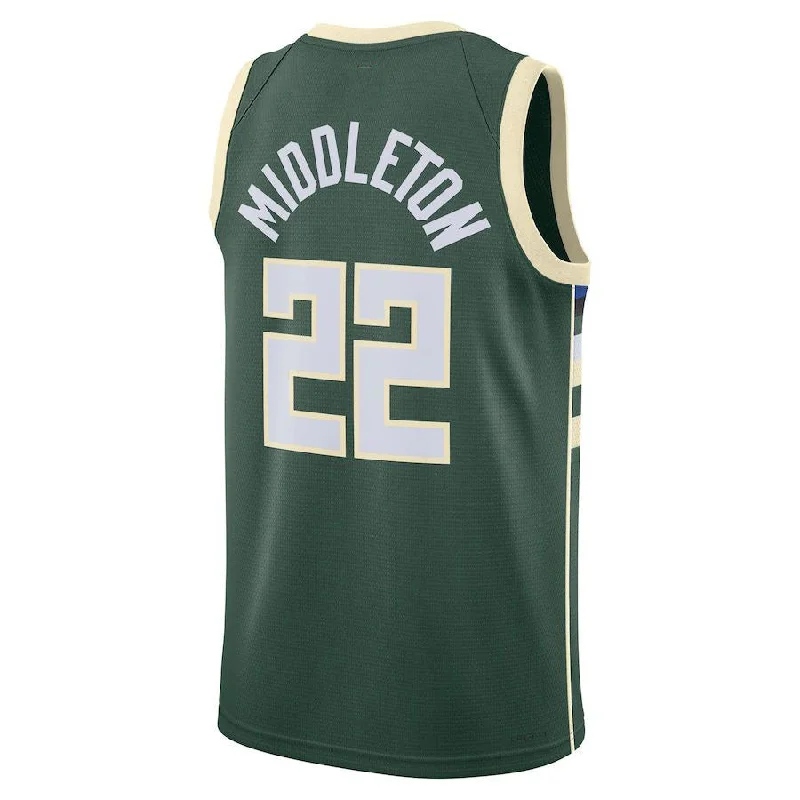 Custom NFC football jerseys online -M.Bucks #22 Khris Middleton Unisex 2022-23 Swingman Jersey Icon Edition Hunter Green Stitched American Basketball Jersey