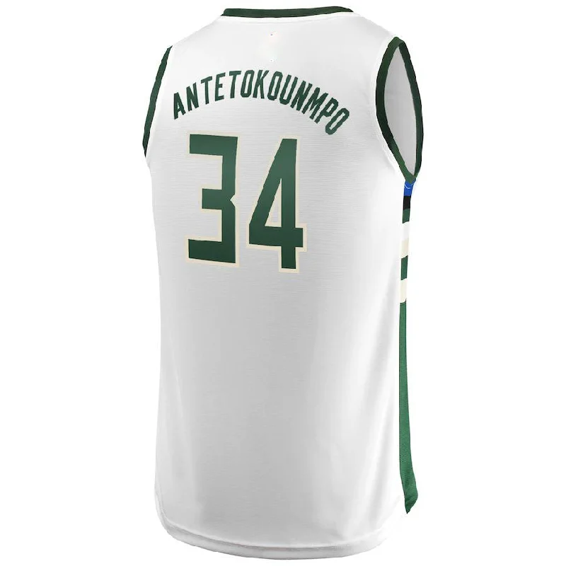 NFC jerseys with high-quality stitching -M.Bucks #34 Giannis Antetokounmpo Fanatics Branded Fast Break Replica Jersey White Association Edition Stitched American Basketball Jersey