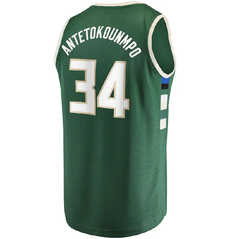 NFC football jerseys with player names -M.Bucks #34 Giannis Antetokounmpo Fanatics Branded Fast Break Replica Player Jersey Icon Edition Hunter Green Stitched American Basketball Jersey