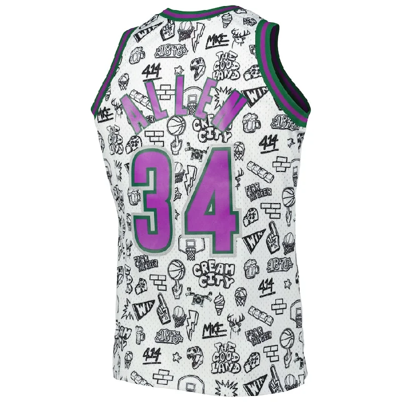 Buy NFC replica jerseys -M.Bucks #34 Ray Allen Mitchell & Ness 2000-01 Hardwood Classics Doodle Swingman Jersey White Stitched American Basketball Jersey