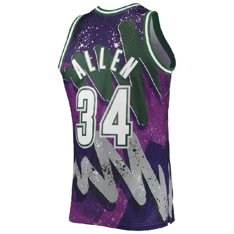 Limited edition NFC jerseys -M.Bucks #34 Ray Allen Mitchell & Ness Hardwood Classics 2000-01 Hyper Hoops Swingman Jersey Purple Stitched American Basketball Jersey