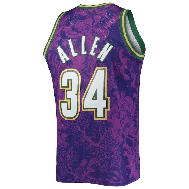 NFC team jersey in various sizes -M.Bucks #34 Ray Allen Mitchell & Ness Hardwood Classics 2000-01 Lunar New Year Swingman Jersey Purple Stitched American Basketball Jersey