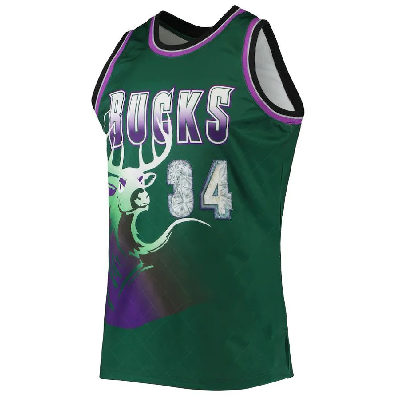 NFC football jerseys with patches -M.Bucks #34 Ray Allen Mitchell & Ness 1996-97 Hardwood Classics  75th Anniversary Diamond Swingman Jersey Green Stitched American Basketball Jersey